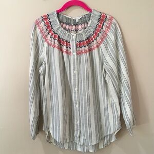 Lucky brand tops long sleeve stripe button grey size s